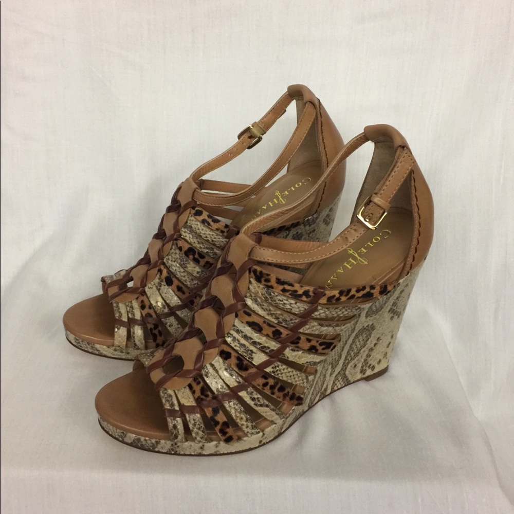❇ NWT ❇ Cole Haan Animal Print Tan and Neutral Wedge Sandals, Size 8.5